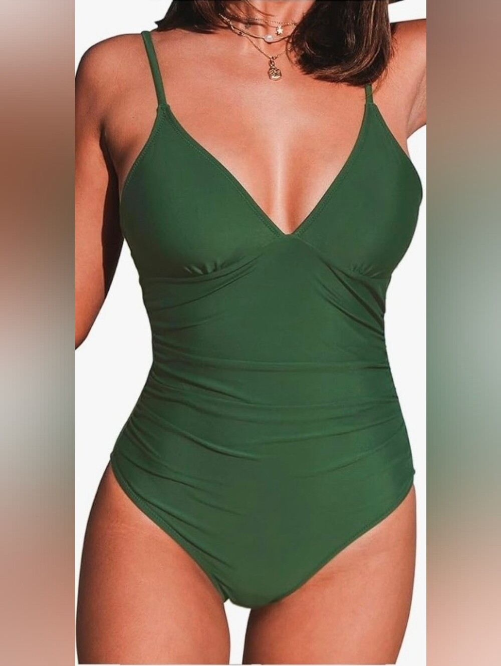 CUPSHE Women's One Piece Swimsuit Tummy Control V Neck Bathing Suit Green Medium